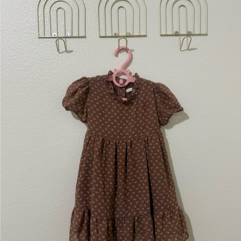 Elegant Brown Kids Dress with Floral Design